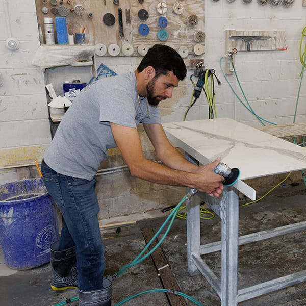 Custom countertop fabrication using granite, quartz, marble, and quartzite in our New Jersey stone shop.