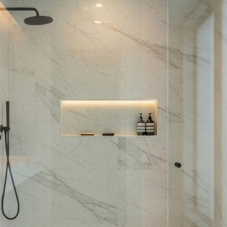 Custom natural stone backsplashes, window sills, door saddles, and shower niches fabricated and installed in New Jersey