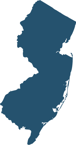 Map of New Jersey highlighting areas served by Stone Top & Glass Studio for countertop fabrication and installation